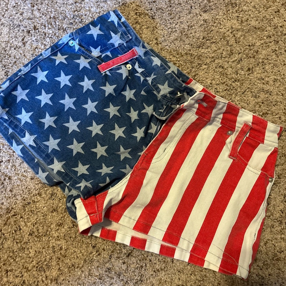 American Flag Print Denim Shorts - Stars & Stripes